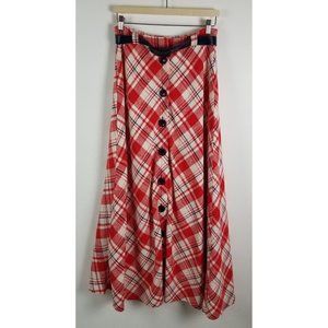 Vintage Bonwit Teller Women's Sz. 14 Long Maxi Wool Red/Navy Skirt W/ Belt
